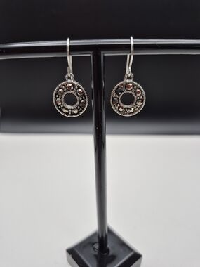 Sterling Silver Garnet Circle Drop Earrings - Women Jewelry